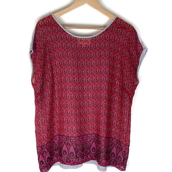 Two by Vince Camuto 1x boho magenta mixed media top - Picture 2 of 8